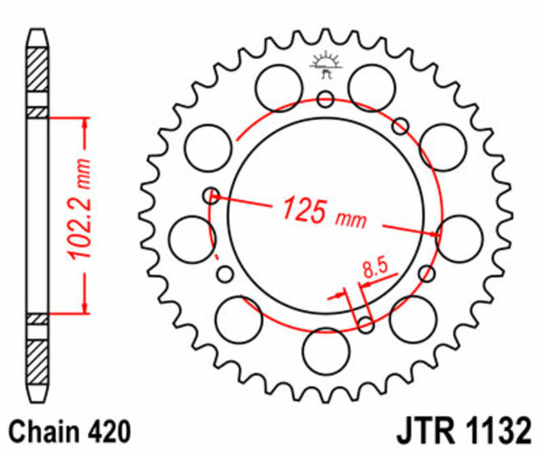 JT -Sprock -Stahlstandard -Heckrad 1132 - 420 JTR1132.59