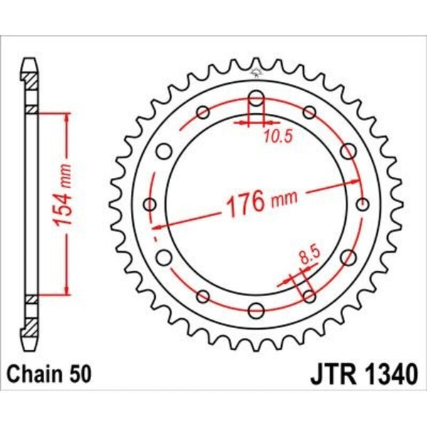 JT -Kettenräder Zink -Standard -Heckrad 1340 - 530 JTR1340.43ZBK