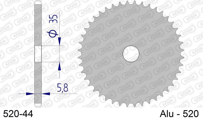 AFAM Aluminium Ultra-Light Hard Anodized bakre kedjehjul 17404 - 520. Slitstarkt aluminiumdrev med 44 tänder, perfekt för motorcykelkedjor.