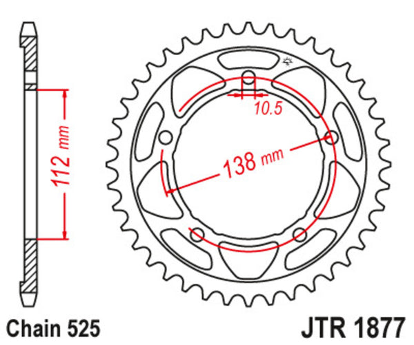JT -Sprock -Stahlstandard -Heckrad 1877 - 525 JTR1877.45