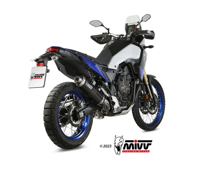 Bakre vy av Yamaha Ténéré 700 med installerad MIVV Slip-On Exhaust Y.064.L4B, perfekt för e-handel inom motorcykeldelar.