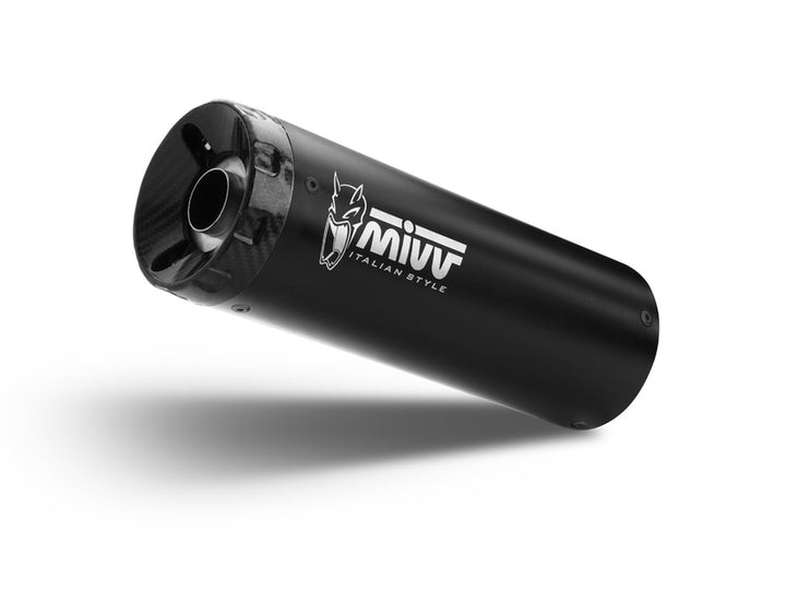 MIVV HR-1 Silencer RE.005.LH1BC ljuddämpare i svart med kolfiberfinish. Högkvalitativt avgassystem för motorcykelreservdelar och tillbehör.