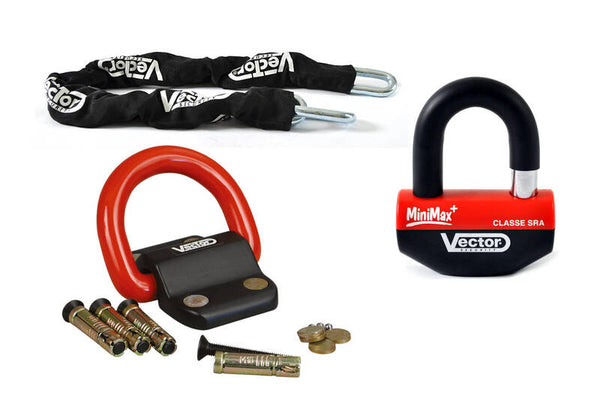 Vektor Anti -Theft -Kit - Minimax + Scheibenbremsschloss Ø16mm + Kette Ø13mm / 1,3 m + Befestigungsanker Ø22mmmm